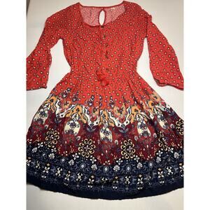 Holster Red Boho Style Dress Size XS Long Sleeve 70s Style